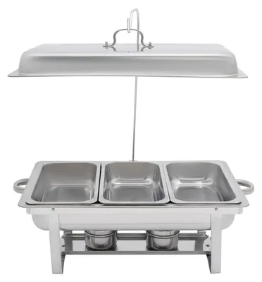Produktbild von Buffet-Warmhaltebehälter aus Edelstahl - Rechteckige Chafing Dish - 3 Einsätze - Mit Deckel - Für Catering & Buffet - Silber