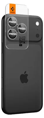 Productafbeelding van Spigen Optik Pro EZ Fit, geschikt voor Apple iPhone 17 Pro, valbestendig, krasbestendig, grijs, 2 stuks