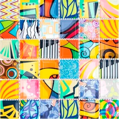 Produktbild von Bunte Retro Style Mosaikfliesen POP UP ART Design Wandverkleidung Fliesenspiegel