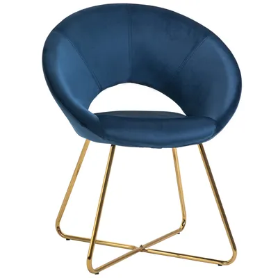 Produktbild von HOMCOM Esszimmerstuhl Wohnzimmerstuhl Bürostuhl Polsterstuhl Sessel modern Mitte des 20 Jhrd. Samt Stahl Blau+Gold 68 x 54 x 84 cm