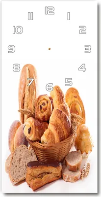 Produktbild von Wanduhr aus Glas – 30x60 cm - Glasbild - Glasuhr - Gehärtetes Glas -Brot in einem Korb