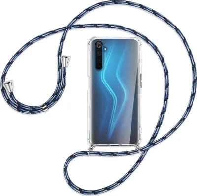 Produktbild von Handykette Backcover-Schutzhülle mit Band (Metall silberfarben) für Realme 6 Pro - Blautöne