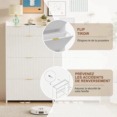 Produktbild von Schuhschrank für Flur - Schmaler Kipp-Schuhschrank - 3 Kippfächer - Holz - Modern Minimalistisch - Platzsparend - Weiß-B