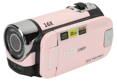 Zdjęcie produktu dla Kamera cyfrowa D90 1080P 16 MP z 2,4-calowym obrotowym ekranem, 16-krotnym zoomem, rejestratorem wideo HD i wypełnieniem w kolorze jasnoróżowym