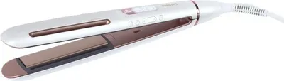 Produktbild von Philips Žehlička na vlasy s přizpůsobenou technologií PHILIPS Barva výrobku: Růžová, Bílá, Typ: Žehlička na vlasy, Vestavěný displej: Ano, Technologie: Horká, Délka kabelu: 1 m, Iontová funkce: Ano, Nastavení teploty: 3, Kulma: Ne, Fén: Ne, Nastavitelný termostat: Ano, Žehlička na vlasy: Ano, Automatické vypnutí: Ano, Texturování vlasů: Ne
