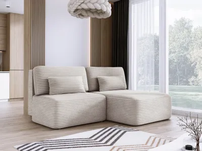 Zdjęcie produktu dla DomoHome Narożnik TILIA 213x158x95cm w kształcie litery L wolnostojący biały Prawa strona 150x213cm Funkcja spania i pojemnik na pościel, Wygodna część dzienna w tkaninie TILIA, W komplecie 4 poduszki oparciowe