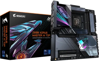 Image de Gigabyte AORUS Z890 MASTER AI TOP - Carte mère - E-ATX - LGA1851 socket - chipset Z890 - USB4, USB-C, USB 3.2 Gen 2, USB 3.2 Gen 1 - 2 x 2.5 Gigabit LAN, Bluetooth, Wi-Fi 7 - Carte graphique embarquée (CPU requis)