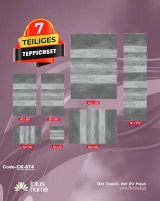 Produktbild von 7-teiliges Teppich-Set CK 874, Grafisches Muster, Florhöhe ca. 8–9 mm, rutschfest