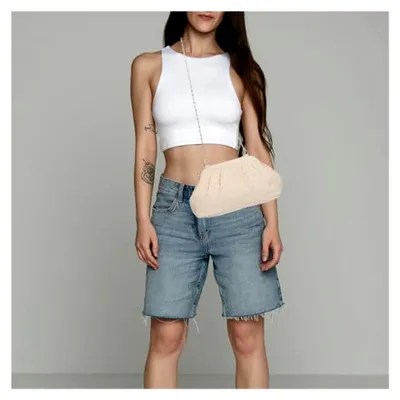 Produktbild von Gewebte Damen Abendtasche mit Abnehmbarer Kette Kleine Cloud Clutch im Dumpling Stil Leichte Partytasche für Strand und Hochzeit