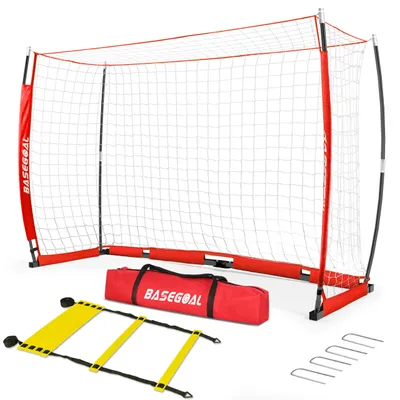 Imagen del producto de Portería de fútbol grande, portátil, de 180 x 120 cm, con bolsa y escalera de coordinación móvil, ideal para jardín y