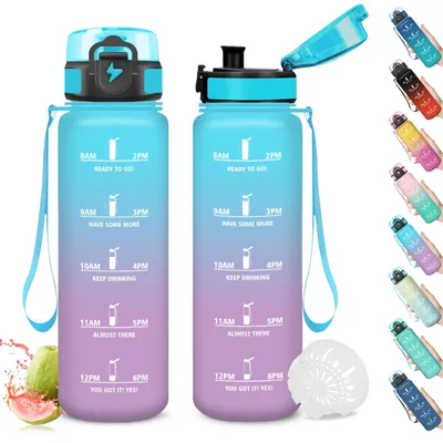 Produktbild von Trinkflasche 1l Mujigaga, Auslaufsicher mit Zeitmarkierung, Sportflasche für