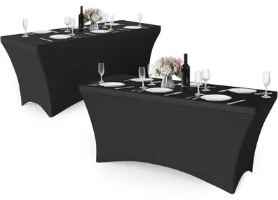 Obrázok produktu pre Elastická obrus 183 x 76 cm, obdĺžnikový tvar, čierna farba, vhodná na podujatia