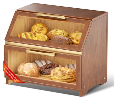 Image de Omgoods - Boîte à pain en bois avec ventilation - Grande boîte de rangement pour pain, idéale pour la maison