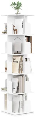 Produktbild von Drehbares Bücherregal - Eckregal - 5 Ebenen - 360° drehbar - Platzsparend - Holz - 40 x 40 x 155 cm - Weiß