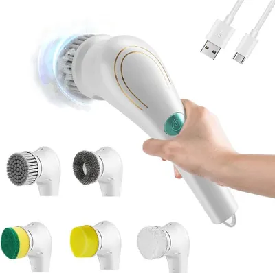 Produktbild von Elektrische Reinigungsbürste mit 5 Aufsätzen,Vielseitige Elektrische Reinigungsbürste für effektive Reinigung von Ecken, Bad und Küche