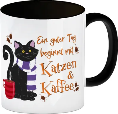 Produktbild von Ein guter Tag beginnt mit Katzen & Kaffee Kaffeebecher Schwarz