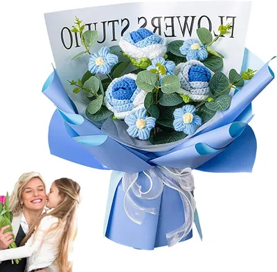 Productafbeelding van Gehaakt Bloemenboeket - Kunstboeket Handgeweven Decoratie - Huis Decoratie - Vervaagt Niet - 30 x 3.5 cm - Multi