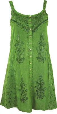 Produktbild von Besticktes Indisches Kleid, Boho Minikleid - Grün Design 7, Damen, Viskose, Kleider