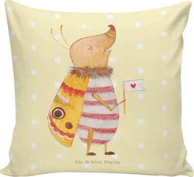 Produktbild von Mr. & Mrs. Panda kuschelkissen 40x40 Nachtfalter Fähnchen - Gelb Pastell - Geschenk, kissen für sofa, Spruch Lustig, Süß, Käfer, Dekokissen, Kleines, Witzig, Niedlich