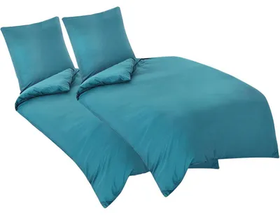 Produktbild von Bettwäsche-Set 135x200 cm 4-teilig Türkis Mikrofaser mit Reißverschluss Bügelfrei