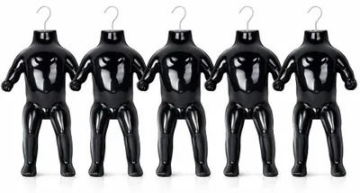 Produktbild von 5 x Kindertorso Schwarz – Halbschale Kinder Oberkörper Jugendlicher Halbplastik Kunststoff – Kids Mannequin Schaufensterpuppe mit Haken Dekotorso