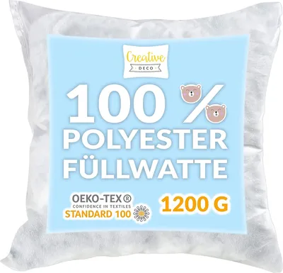 Produktbild von Creative Deco Füll-Watte 1200g | Antiallergisch | 95 C waschbar | Praktisches Füll-Material für Kissen-Bezug und Teddy