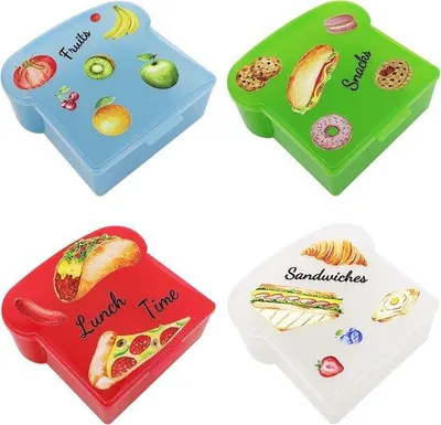 Produktbild von Lunchboxen 4er-Pack mit Cartoonstickern, Sandwichbehälter Bento Lunchbox, Lunchbox Bento Box für Kinder und Erwachsene, mikrowellen- und spülmaschinenfest