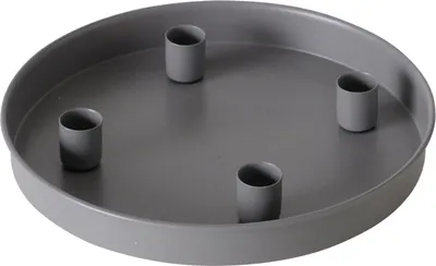 Produktbild von Rundes Kerzentablett Ø 25 cm aus Metall mit 4 magnetischen Kerzenhaltern - Farbe: grau