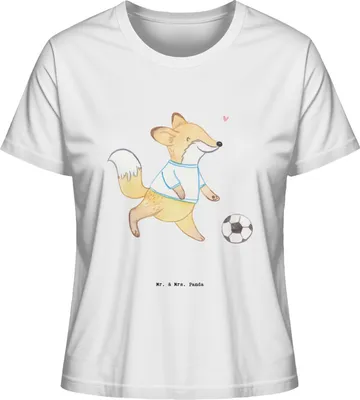 Produktbild von Mr. & Mrs. Panda Shirt Damen Fuchs Fußball spielen Größe L - Weiß - Geschenk, Basic T-Shirt, Oberteil, Fußballmannschaft, Bio, Fußballtraining, Fußballverein, Turnier