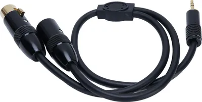 Productafbeelding van 3,5 mm naar XLR splitkabel, 0,5 meter lang, met een stereo-aansluiting, een 3-polige stekker en een 3-polige connector