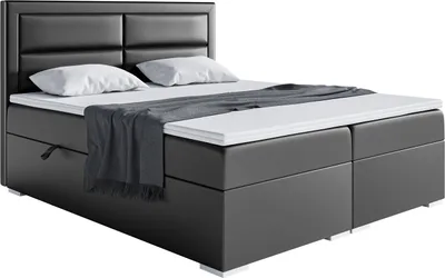 Produktbild von MEBLINI Boxspringbett mit Bettkasten - Gepolstert Doppelbett mit Matratze und Topper - Polsterbett mit Stauraum - Bett mit Kopfteil - Stauraumbett - MERIDA - 200x200 - H3/Schwarz Kunstleder
