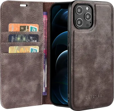 Image de Étui 2 en 1 pour Apple iPhone 13 Pro 6,1 pouces Étui gris en similicuir avec rabat + dos