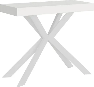 Image de ITYHOME - Console extensible 90x40/300 cm Plaker frêne blanc pieds blancs