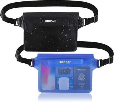 Image de Lot de 2 poches de ceinture, 100% étanches, es IPX8, avec sangle réglable, idéales pour les sports nautiques, la plage et la natation