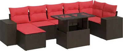 Imagen del producto de vidaXL Juego de 8 piezas de sofá de jardín con cojines, color marrón, fabricado en ratán sintético y con patas de acacia