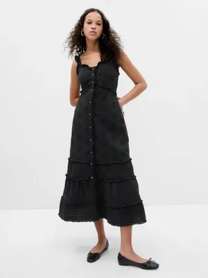 Produktbild von GAP Damen Maxikleid A-Linien-Schnitt Schwarz aus 100% Baumwolle mit Spitze Größe S