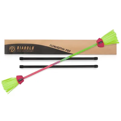 Produktbild von Diabolo Leisure Sport Flowerstick – Flowerstick Basic UV grün-pink mit Fiberglas Handstöcken| Robuster Flowerstick für Anfänger und Fortgeschrittene