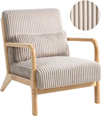 Produktbild von BELIANI Sessel Beige Cord Gepolstert mit Holzarmlehnen Dicke Polsterung Niedrige Sitzhöhe Retro Vintage Wohnzimmer Schlafzimmer Flur Holzsessel