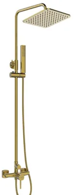 Produktbild von Duschsäule gebürstetes Gold eckige Regenbrause mit Handbrause