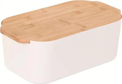 Obrázek produktu pro Chlebník s bambusovým víkem, 33 x 18,5 x 12 cm, bílý