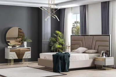 Produktbild von Schlafzimmer Set Bett 2x Nachttische Kommode Spiegel Luxus Set 5tlg