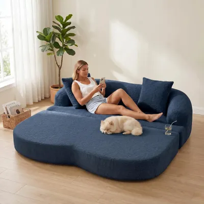 Immagine prodotto di Divano letto LVHOM a 2 posti in ciniglia, divano pieghevole con funzione letto, letto pieghevole per ospiti per soggiorno in stile Japandi, blu