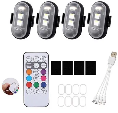 Image de Éclairage LED pour véhicules - 8 couleurs - Sans fil - Rechargeable par USB - Télécommande - Lot de 4 - Clignotants LED