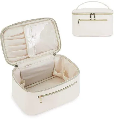 Produktbild von Kosmetiktasche für Frauen, groß, weiß, Kunstleder, mit Bürstenfach