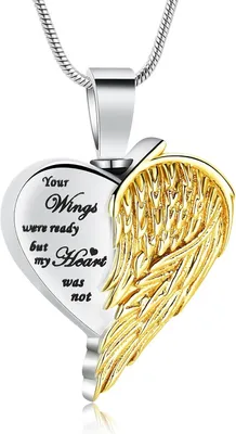 Productafbeelding van Urnenketting met hartvorm en engelenvleugels, ashouder, sieraden voor dames en heren
