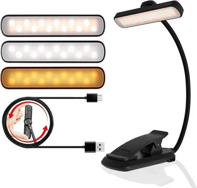 Productafbeelding van Leeslamp - Klemlicht - Oogvriendelijk Lezen - Traploos Dimbaar - 24 LEDs - Zwart