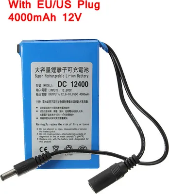 A blue rechargeable battery pack with wires and connectors.