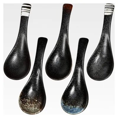 Produktbild von Keramik Suppenlöffel Set, 5-teilig, Japanischer Porzellan Reislöffel und Suppenlöffel - Tischgeschirr für die heimische Küche und Restaurants