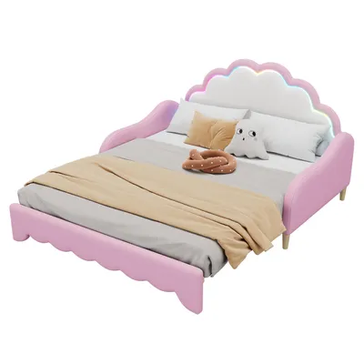 Produktbild von okwish Schlafsofa Daybett 140x200cm/140x90cm mit Lattenrost, Tagesbett Kinderbett Jugendbett mit Umgebungslicht(ohne Matratze)- Rosa