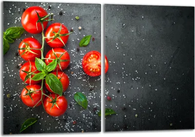 Produktbild von Herdabdeckplatten Set 2x40x52 cm Glaskeramikkochfeld Abdeckung Glas Spritzschutz, Schiefer Tomaten